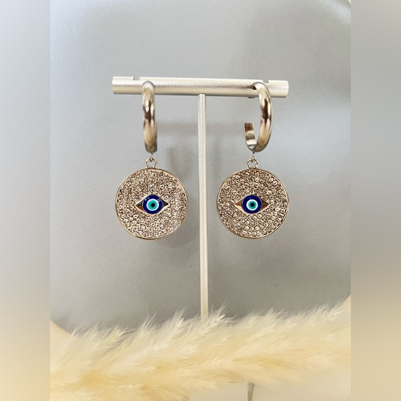 Elegant Evil Eye Pendant Hoops - Protection Evil Eye Zircon Hoop Earrings - Picture 9 of 9